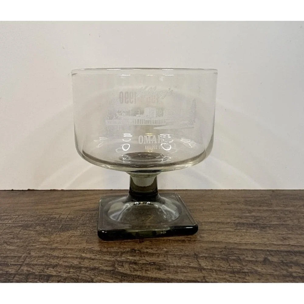 Vintage Kelloggs Company Omaha Nebraska Footed Goblet Glass Square Base 1990
